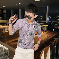 312A-114-P55新款社会小伙中袖衬衫韩版潮流男士五分袖衬衣B，男装T恤，星座312A-5