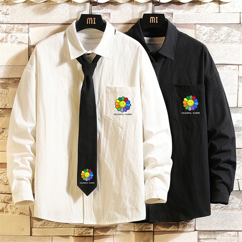 LC42101-P45痞帅领带长袖衬衫男士大码dk制服男jk衬衣男,男装衬衫,电商A040A