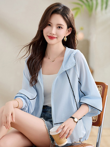 蕾丝花边拼接撞色防晒衣女2025夏新款户外轻薄透气长袖防晒服外套图片