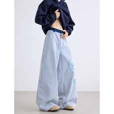 美式心形字母条纹休闲裤男女新款设计感小众阔腿裤N764-P58，男装休闲裤，星座308B-2