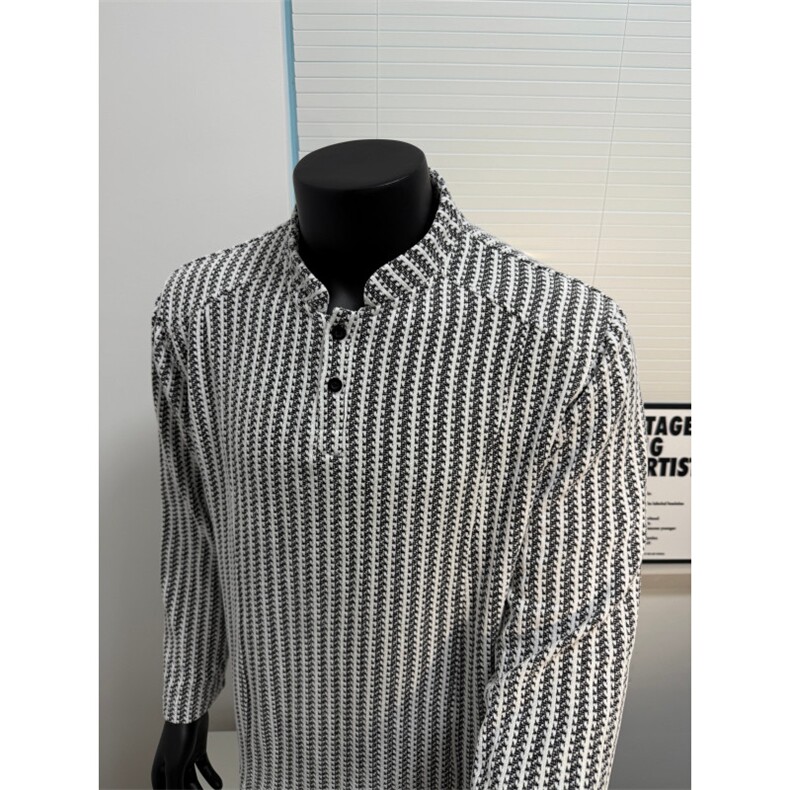 现货街头百搭鱼骨纹亨利领重磅松弛感秋季长袖T恤TX01/TP20，男装Polo衫，电商B318