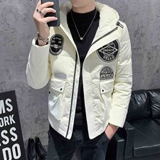 店主风冬季保暖羽绒服休闲男士绣标装饰连帽外套C301B-YR02，男装羽绒服，电商C301B