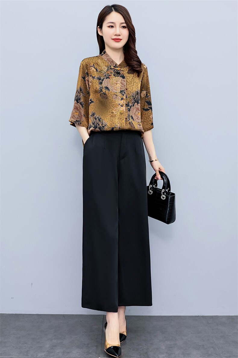HXY806香云纱中老年妈妈真丝套装2022夏新宽松洋气减龄时尚两件套,商品下架区,华秀衣