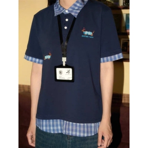 【有货】DT761-P43美式复古小狗刺绣格子POLO领短袖T恤女夏季短款图片
