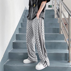 夏季拖地棋牌格休闲裤宽松直筒拖地裤XZ1004-1WK618-55-限价68，男装休闲裤，星座715