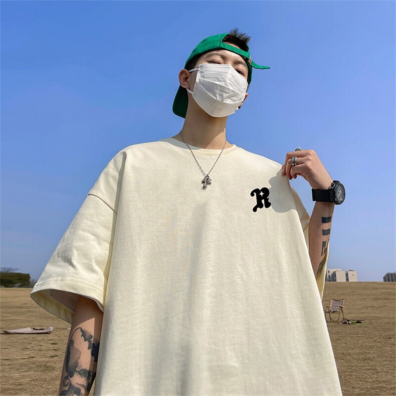 抖音得物二开现货220克夏装重磅美式高街宽松短袖t恤MT178,男装T恤,电商A486-1