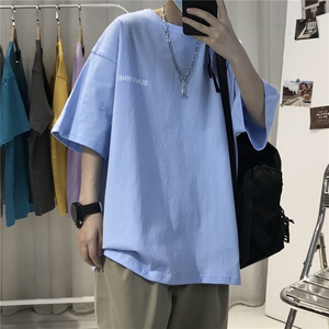 T06常年男士休闲字母印花T恤衫外套圆领半袖五分袖TEE男女中性图片