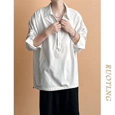 现货-新款长袖冰丝衬衫男宽松潮牌个性休闲百搭衬衣-AC2448-P65，男装衬衫，电商A351