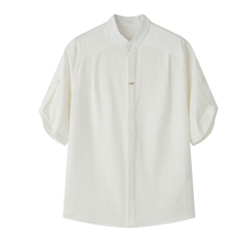 夏男立领条纹衬衫男休闲修身休闲衬衣小伙A236-82550-P60，男装衬衫，电商A236