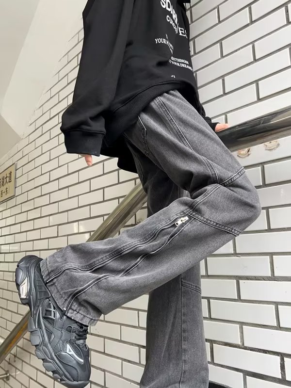 复古拉链牛仔裤男秋季2023新款直筒微喇裤子高街潮D8102P50,男装牛仔裤,星座1116-2