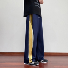 夏季休闲裤男宽松情侣薄款冰丝织带长裤时尚直筒阔腿裤-J1205-P32，男装休闲裤，星座310B-3