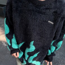 美式街头潮牌圆领慵懒风针织衫火焰毛衣男女情侣秋冬季MY3000-p65，男装针织衫/毛衣，星座1008