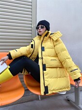 时尚潮流超大口袋一手长工装羽绒服，女装羽绒服，祖玛