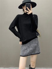 2025年秋季甜美长袖一线半高领时尚百搭通勤，女装针织衫/毛衣，织绒羊