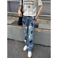 高街牛仔裤男新款水洗扎染弯刀小众修身直筒微喇裤513ACK2696P55，男装牛仔裤，星座513A