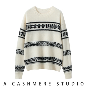 2025年秋季时尚百搭通勤简约休闲提花圆领，女装羊绒衫，朝思纯山羊绒