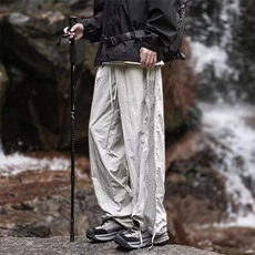 侧边拉链网格休闲裤男款夏季透气运动裤宽松阔腿直筒裤GA138-P45，女装休闲裤，星座208-5