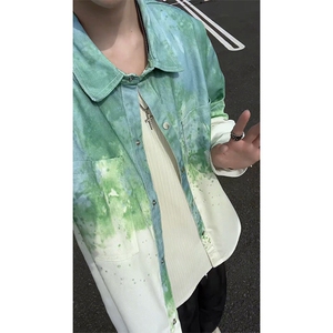 牛仔衬衫男长袖韩版潮流扎染宽松外套上衣夹克CG650-特价P68图片