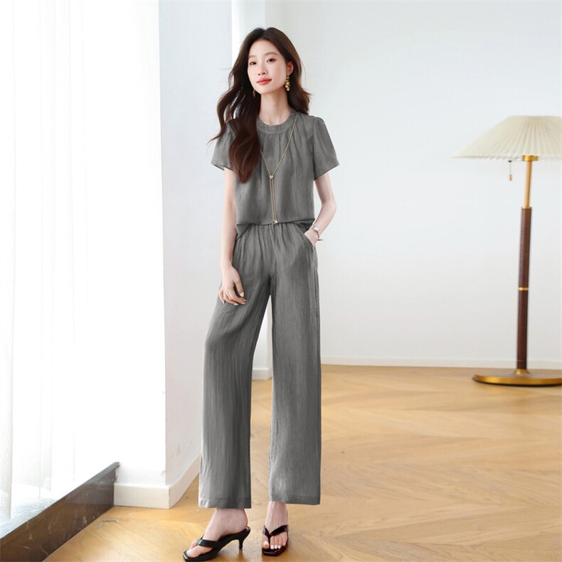 醋酸舒适时尚套装女2025夏季爆款小个子洋气减龄显瘦休闲两件套潮,女装大码女装,梦依杭