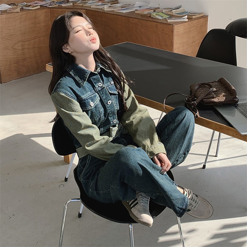 2024春装新款时尚潮流简约气质牛仔通勤连体裤,女装连体裤,浙宝220