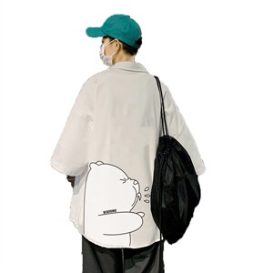 ！夏款港风冰丝衬衣男黑寸衫男白短袖衬衫男DXC281-P30图片