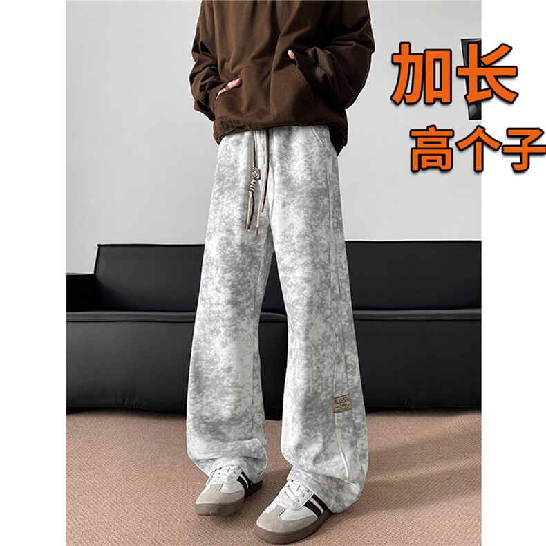 春季加长版裤子男款痞帅脏脏阔腿裤185cm110直筒休闲长裤KZ025P45图片