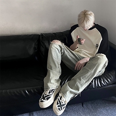 B221美式ins高街暗黑小众拉链破洞牛仔裤LK23076-P65控88，男装牛仔裤，电商B221