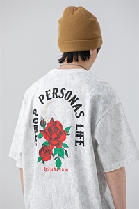 2024夏新款 潮牌情侣 个性玫瑰印花短袖T恤上衣 T2231-P45图片