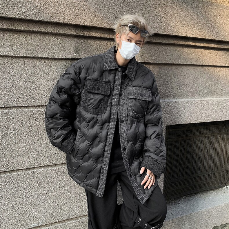 小香风格子棉服男冬季加厚小众高级感情侣棉衣oversize外套潮,男装棉衣,星座410-7
