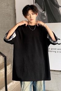 8XL-M特大码短袖男夏季高品质冰丝五分袖拼色宽松大码T恤DX308P38图片