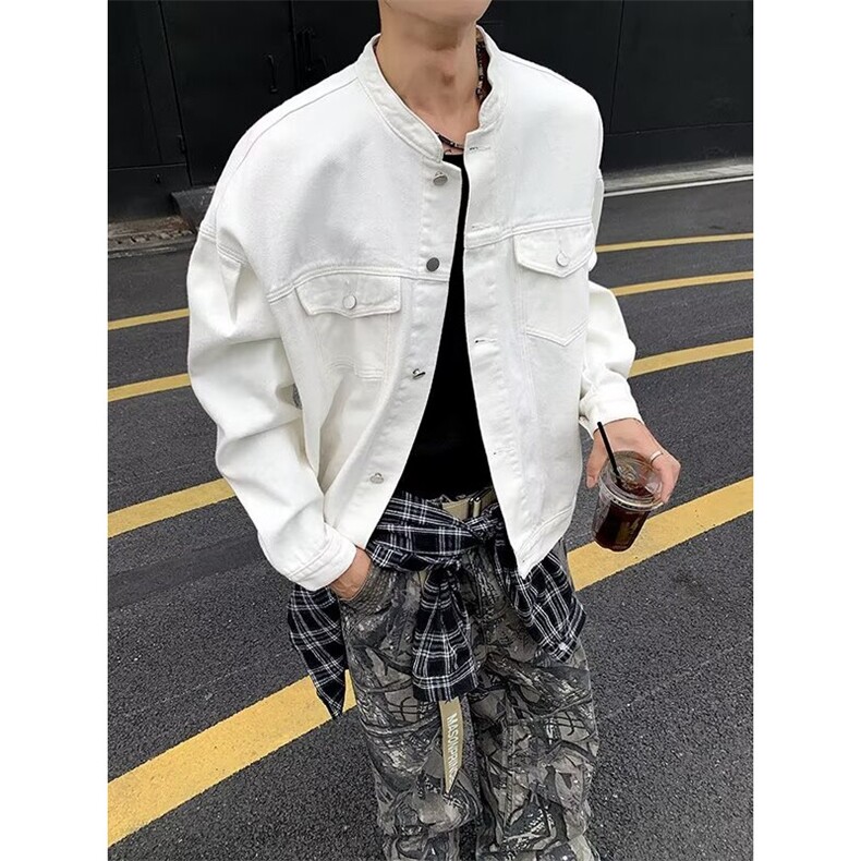风秋款男立领牛仔夹克衫单排扣宽松休闲外套JK3511P65,男装夹克,星座1013-1