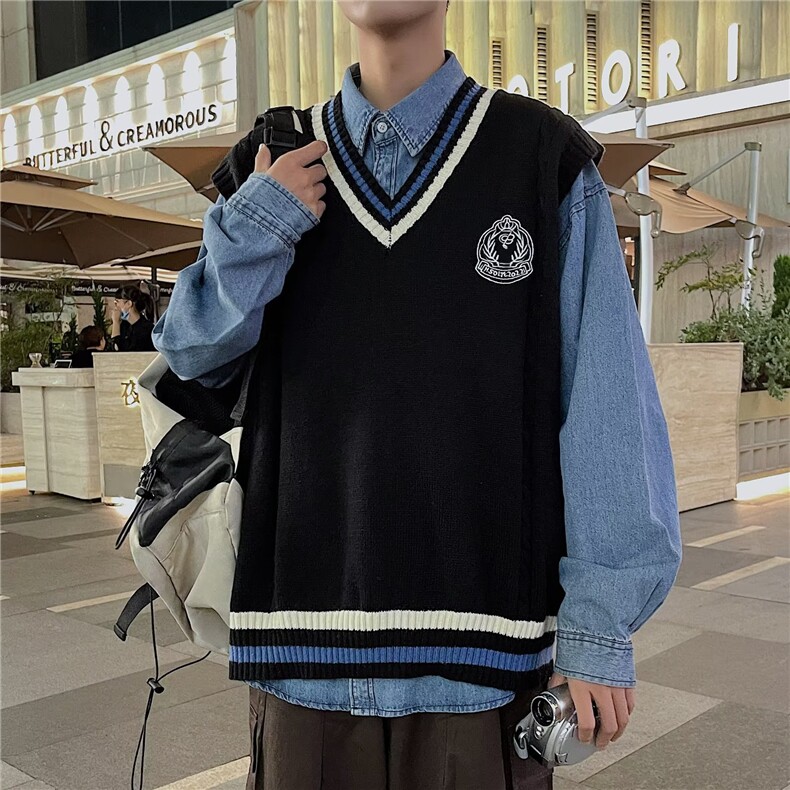 佐藤高校制服背心针织衫秋季新款大码学院风马甲毛衣,男装背心/马甲,星座1013