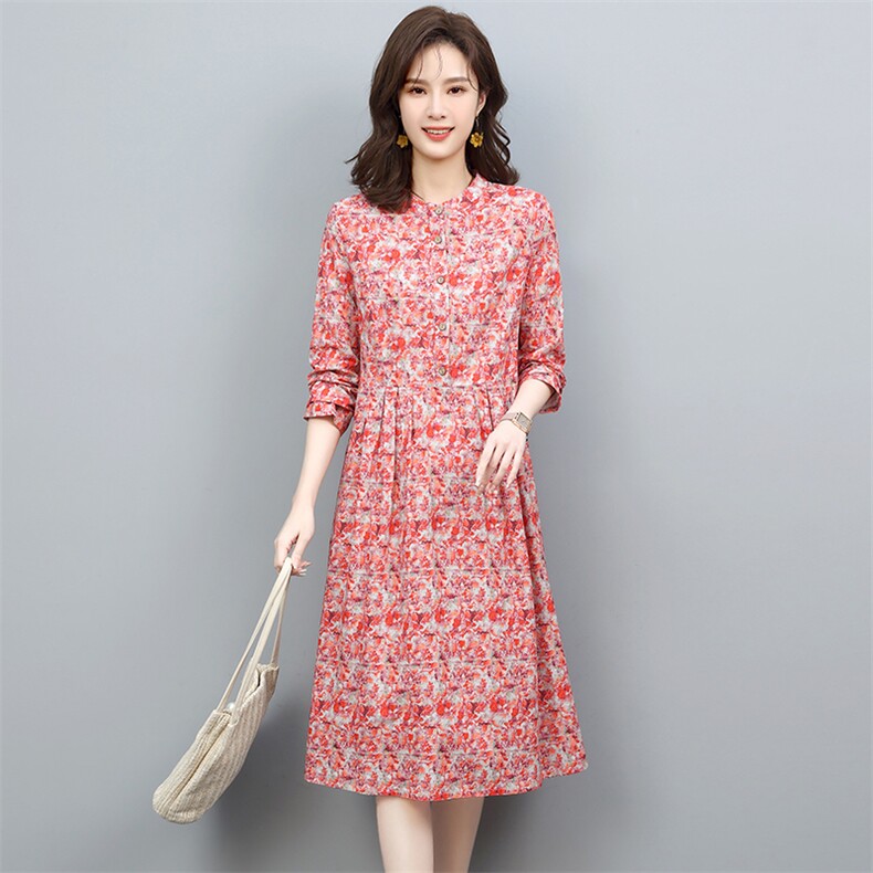 2023春季时尚简约大方气质优雅休闲显瘦小碎花连衣裙,女装连衣裙,独衣靓