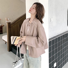 甜美风系带粉色皮衣外套女春秋2025新款小个子韩系流行pu皮夹克，女装皮衣，2C217