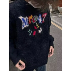 秋冬美式复古慵懒风圆领套头仿貂毛小众情侣毛衣男针织衫外套上衣，男装针织衫/毛衣，星座601-1