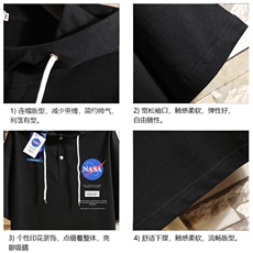 LD54243-P45NASA连帽短袖t恤男大码胖子带帽五分袖中袖砖墙，男装T恤，电商A040A