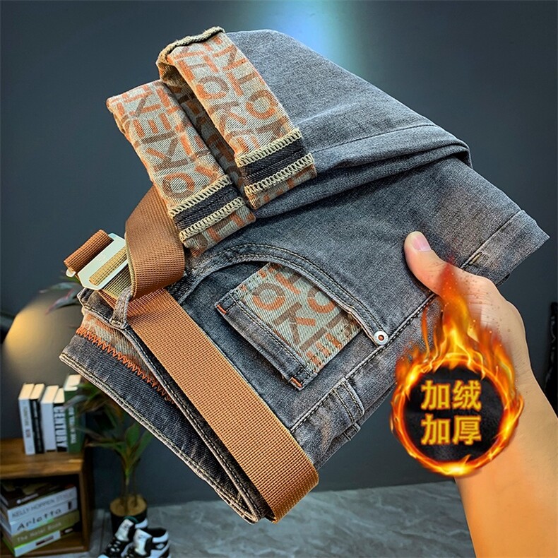 1506-1/KT1171加绒/P56冬季加绒蓝色牛仔裤直筒修身百搭潮牌男，男装牛仔裤，星座1506-1