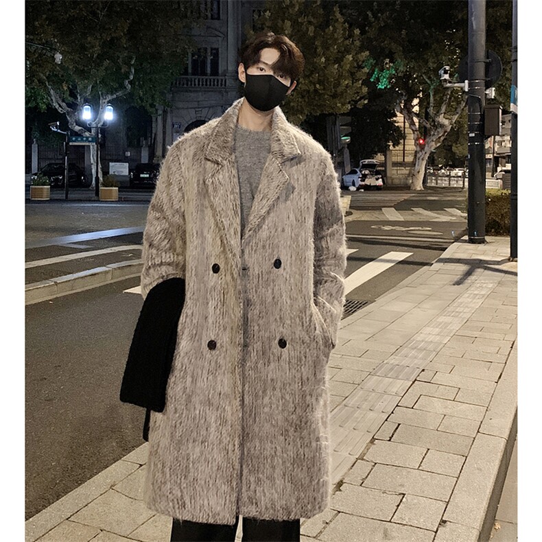 517A-8-Y72-P145现货高品质韩系长毛中长款毛呢大衣风衣外套,男装风衣,星座517A-8（原B282）