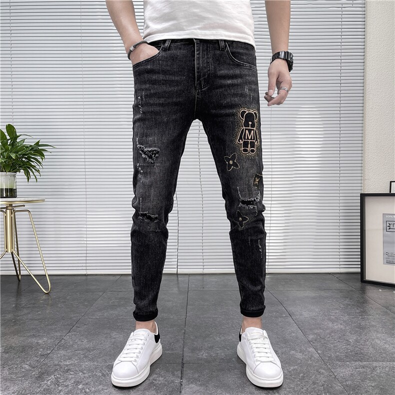 春秋季新款时尚破洞贴布牛仔裤男潮流百搭长裤子D311M353P95，男装牛仔裤，电商D311