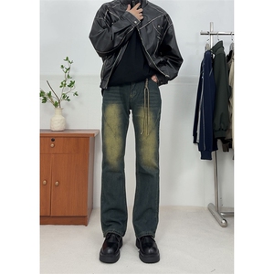 美式ins高街hiphop微喇重工艺水洗复古蓝牛仔裤货号K2322P60图片