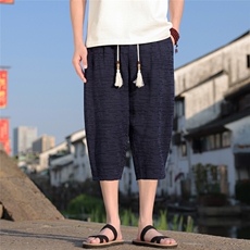 夏季风男装七分库棉麻男士休闲裤中裤古风A266-1-KZ882-P56，男装休闲裤，电商A266-1