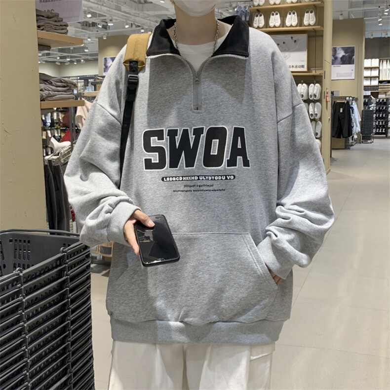 2022美式高街半拉链高领卫衣男潮ins时尚立领情侣外套WY0594-P35,男装卫衣,星座308B-1