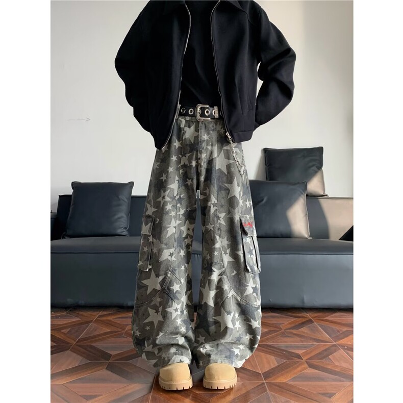 迷彩弯刀工装裤街头宽松阔腿休闲裤8032P58，男装工装外套，星座410-2