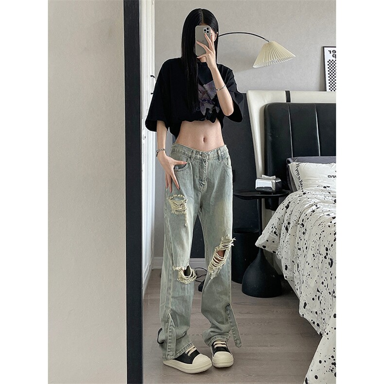 B221美式ins高街暗黑系小众拉链直筒牛仔裤LK23073-P65控88，男装牛仔裤，电商B221