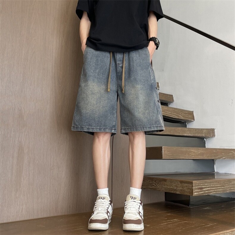 高端重磅牛仔短裤男夏季水洗做旧美式复古五分裤宽松潮流工装中裤，男装牛仔裤，星座506A