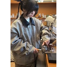 帛跃复古千鸟格拼接外套皮领廓形老钱风休闲男女夹克JA208，男装夹克，星座1116A（原606A-3）