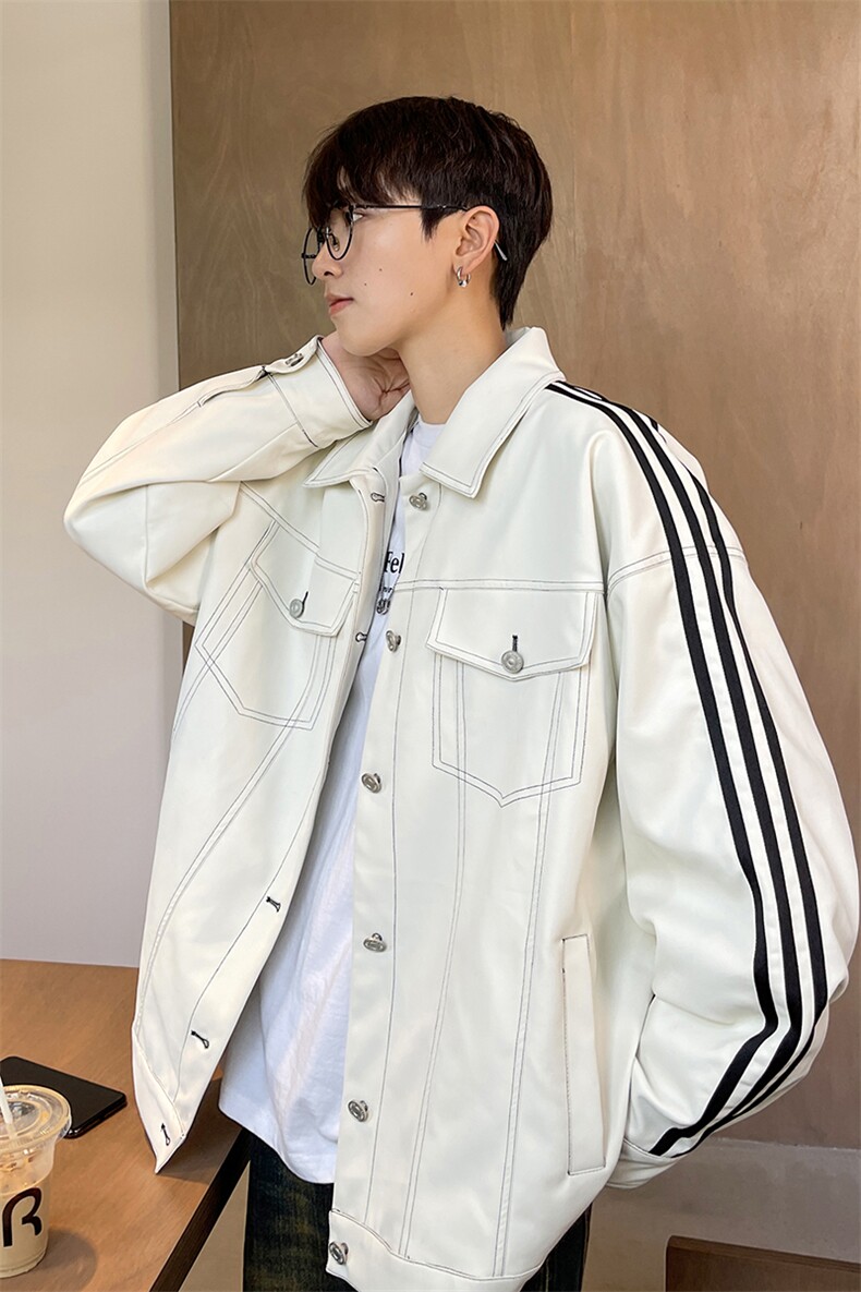 港风秋装美式织带夹克复古情侣PU皮衣休闲工装外套男G1067P108,男装夹克,电商A339