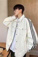 港风秋装美式织带夹克复古情侣PU皮衣休闲工装外套男G1067P108，男装夹克，电商A339