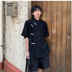 短袖百搭衬衫原宿时尚潮流潮男ins标准夏季青春流行方领新款慵懒，男装T恤，星座506A