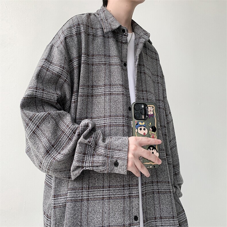 宽松格子衬衫男生紫色衬衣厚款KD622-P30,男装衬衫,电商D312-1
